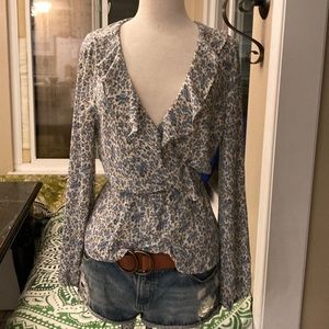 Low cut wrap top sexy floral wrap top ruffle blouse